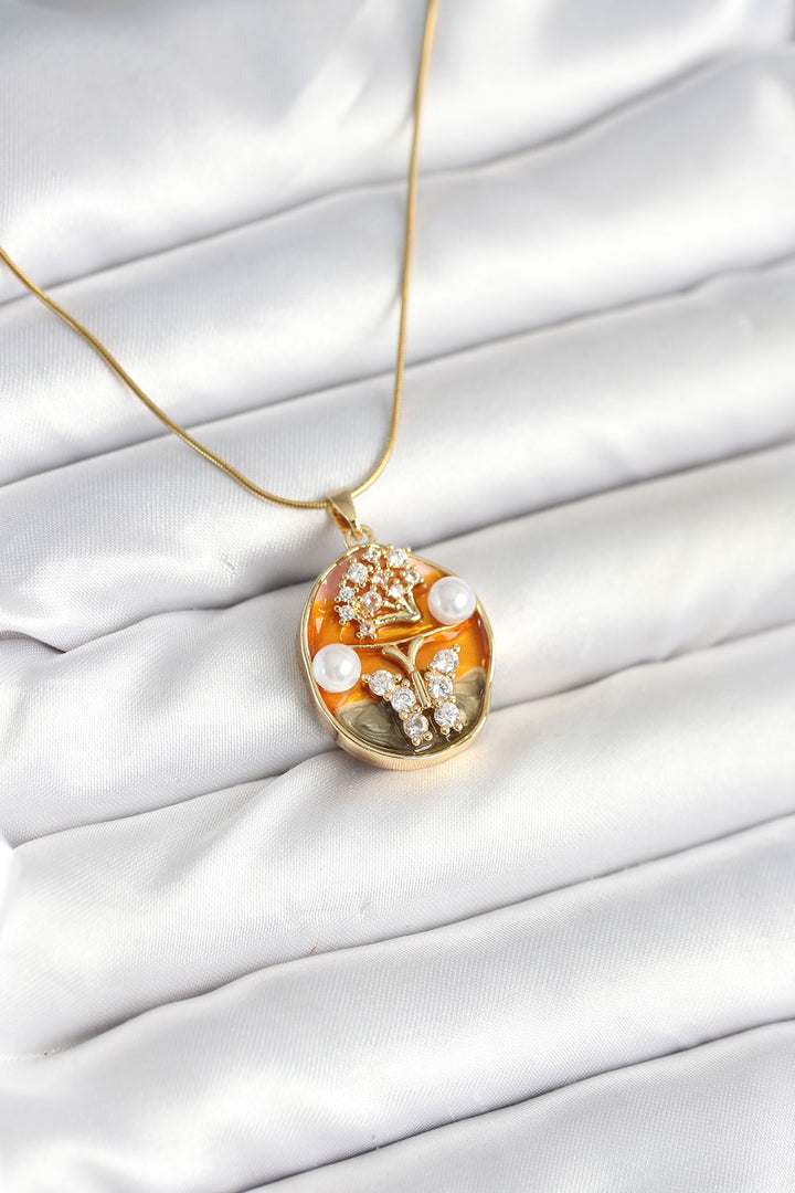 EBJ 316L Çelik Zincir Kelebek Model Sanatsal Portre Kadın Kolye - Goes