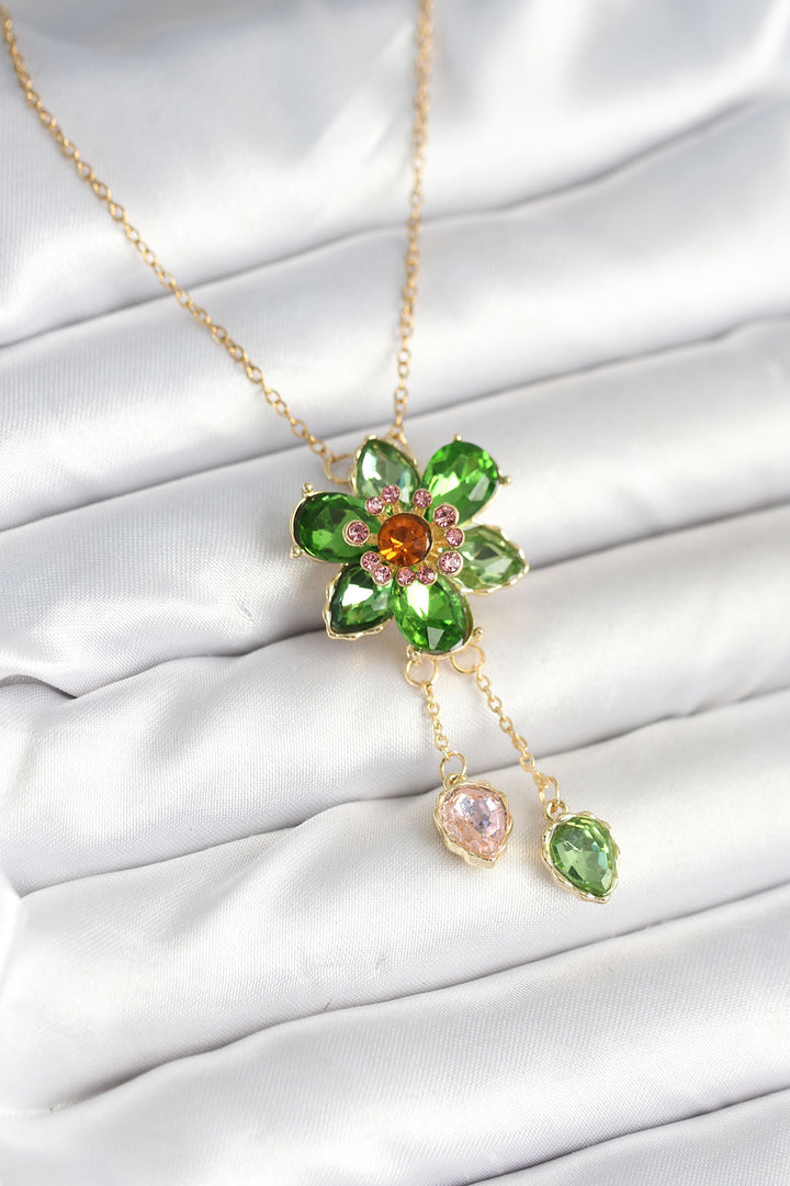 EBJ 316L Steel Chain Gold Color Flower Pattern Pendant Women's Necklace - Oldham