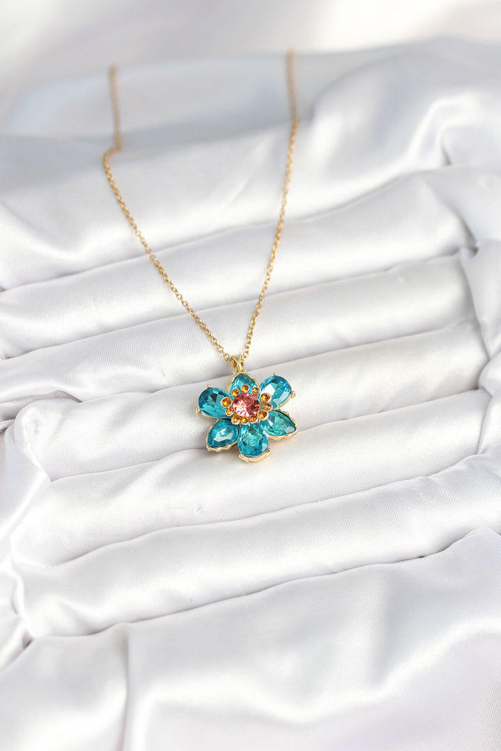 EBJ 316L Steel Chain Blue Flower Pattern Women's Necklace - Fredericksburg