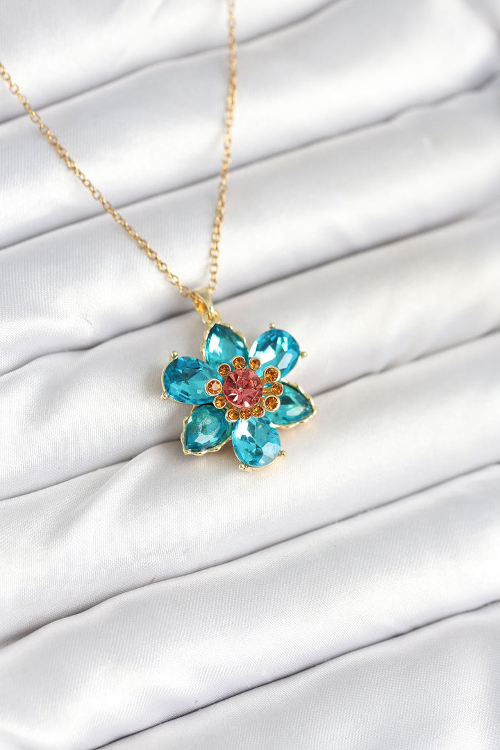 EBJ 316L Steel Chain Blue Flower Pattern Women's Necklace - Fredericksburg