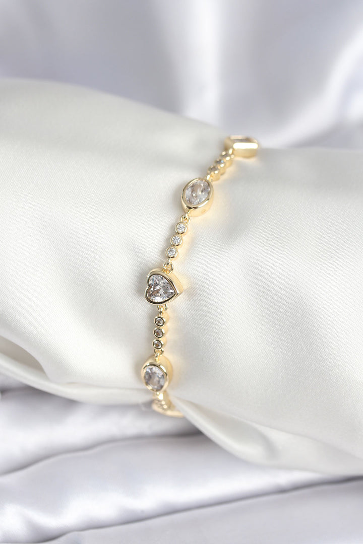 EBJ Rice Gold Color Zircon Stone Heart Model Women's Bracelet - Lübeck