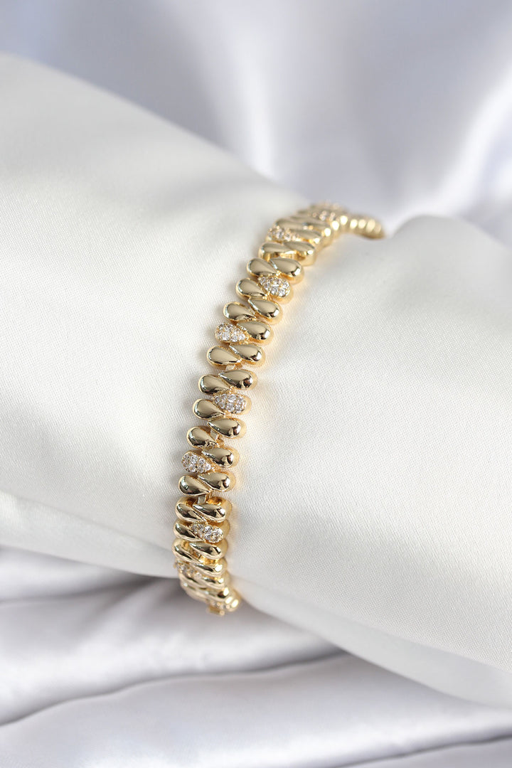 EBJ Gold Color Rice Drop Model Zircon Stone Women's Bracelet - Bern