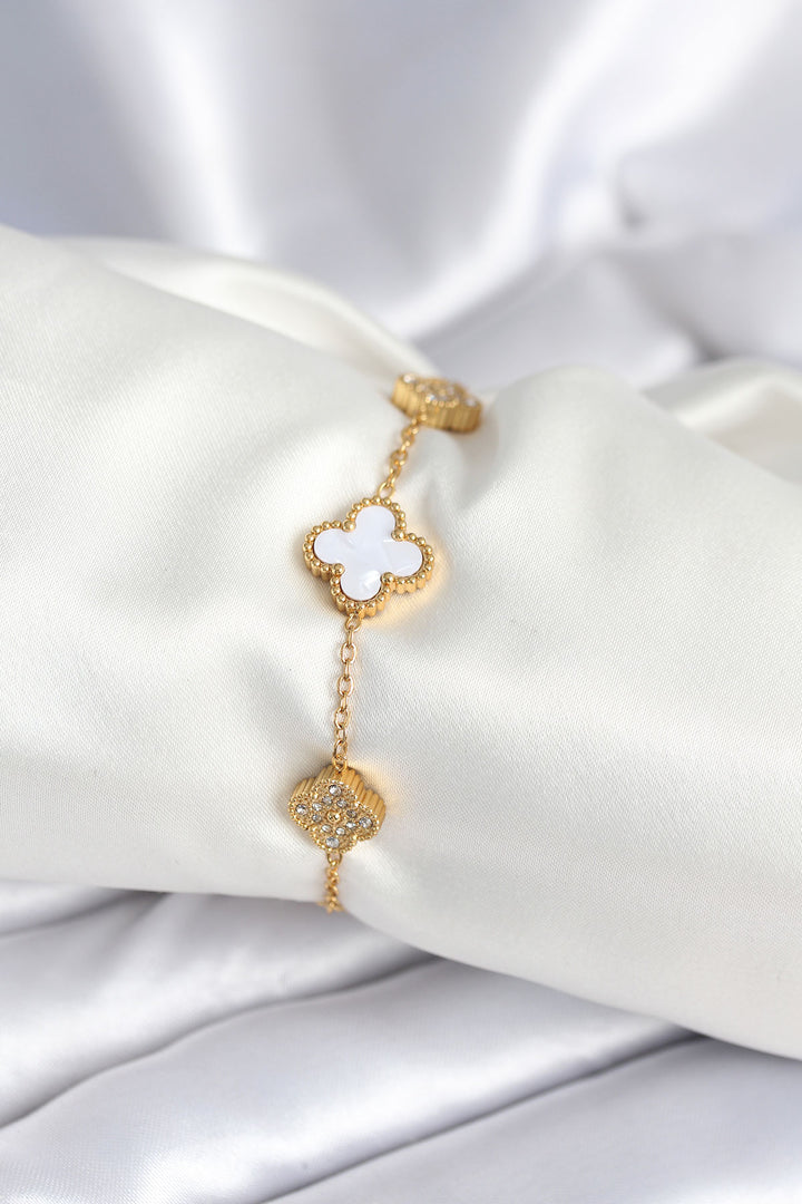 EBJ 316L Stainless Steel Chain with Zircon Stone Clover White Women's Bracelet - West Bromwich