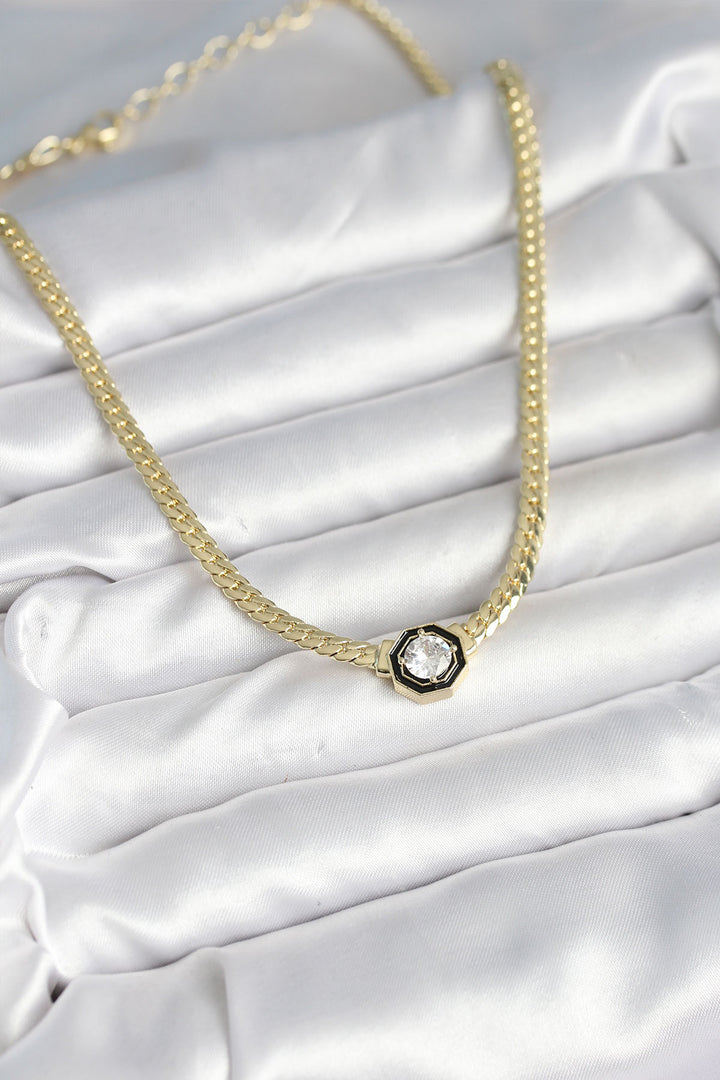 EBJ Rice Gold Color Zircon Stone Women's Necklace - Ampelókipoi