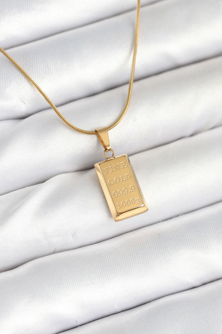 EBJ 316L Çelik Gold Renk Külçe Altın Model Kolye - Oak Park