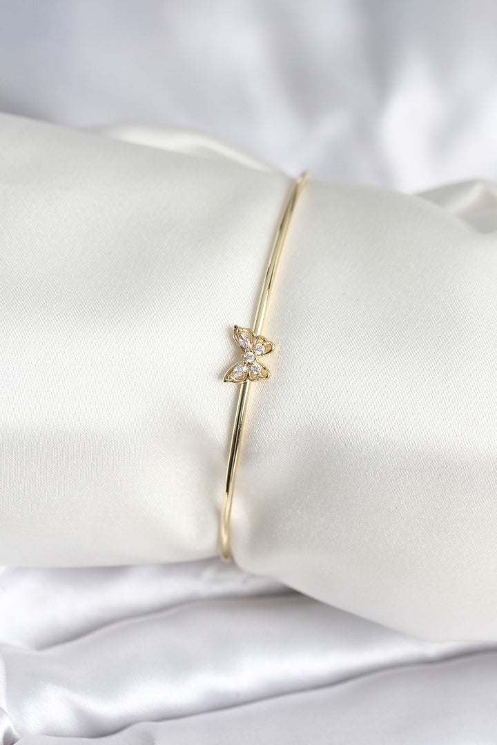 EBJ Butterfly Figure Zircon Stone Gold Color Brass Women's Bracelet - Parkland