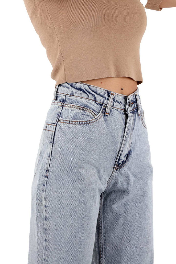XLJ Palazzo Jean with Hidden Back Pockets and Rhinestones Mixed - Giurgiu