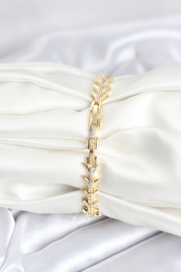 EBJ Gold Color Fishbone Pattern Rice Zircon Stone Women's Bracelet - Ílion