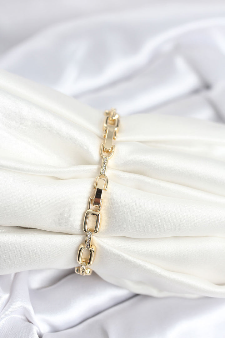 EBJ Gold Color Square Chain Model Rice Zircon Stone Women's Bracelet - Singen