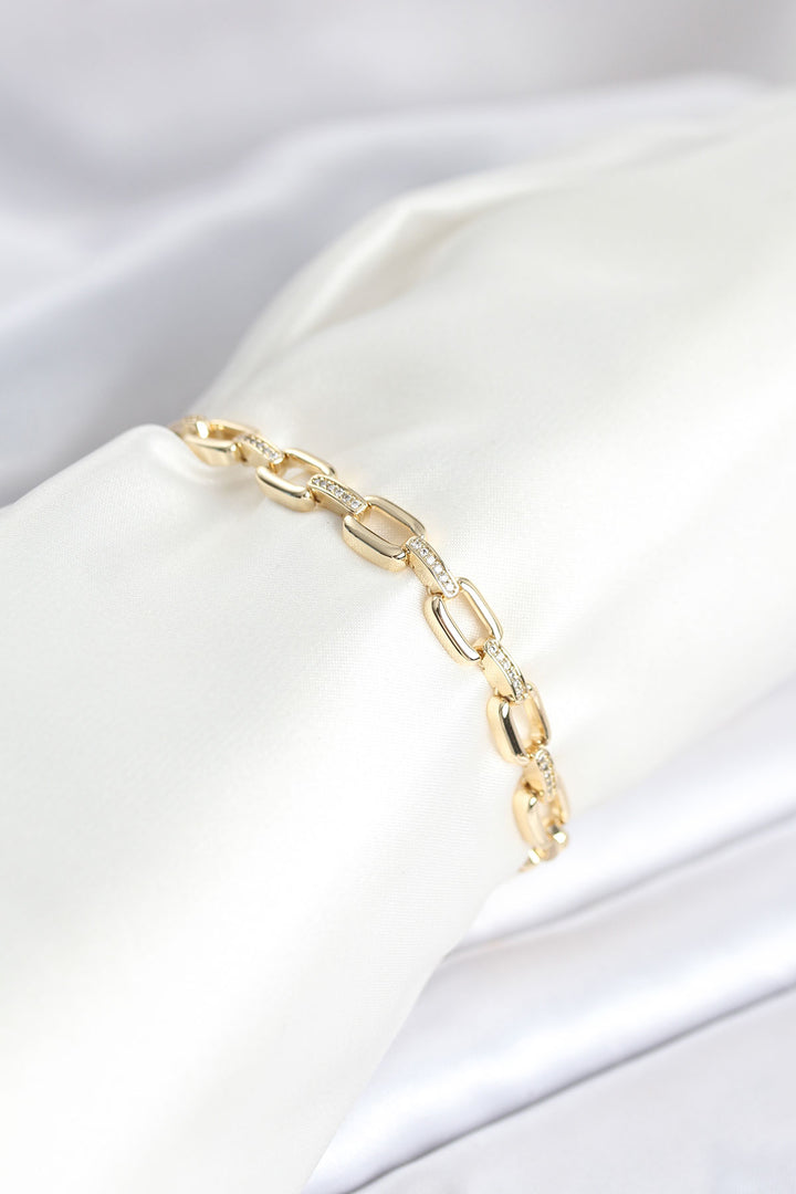 EBJ Gold Color Square Chain Model Rice Zircon Stone Women's Bracelet - Singen
