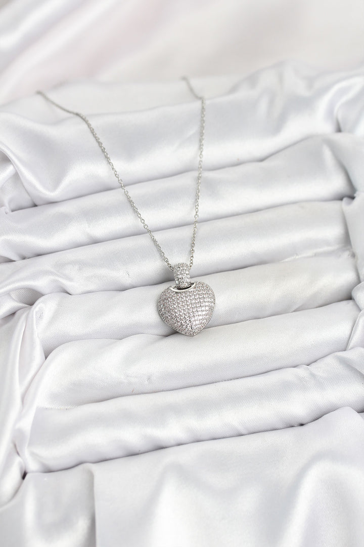 EBJ 316L Stainless Steel Chain Silver Color Zircon Stone Heart Shaped Women's Necklace - Ciudad Lerdo