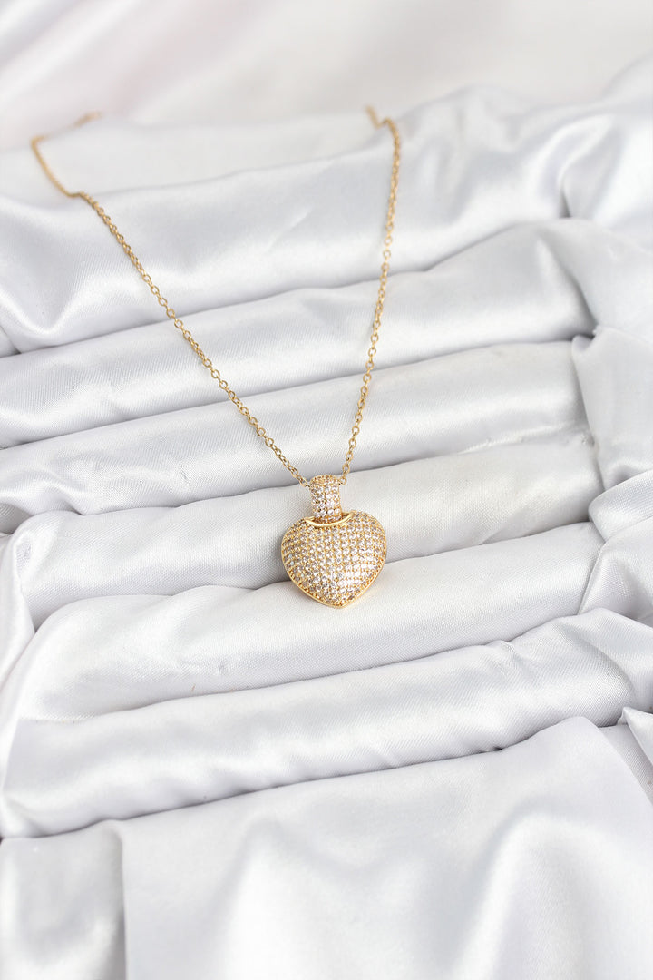 EBJ 316L Stainless Steel Chain Gold Color Zircon Stone Heart Shaped Women's Necklace - St. Albert