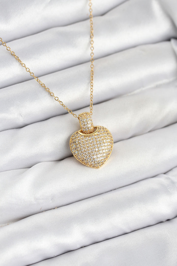 EBJ 316L Stainless Steel Chain Gold Color Zircon Stone Heart Shaped Women's Necklace - St. Albert