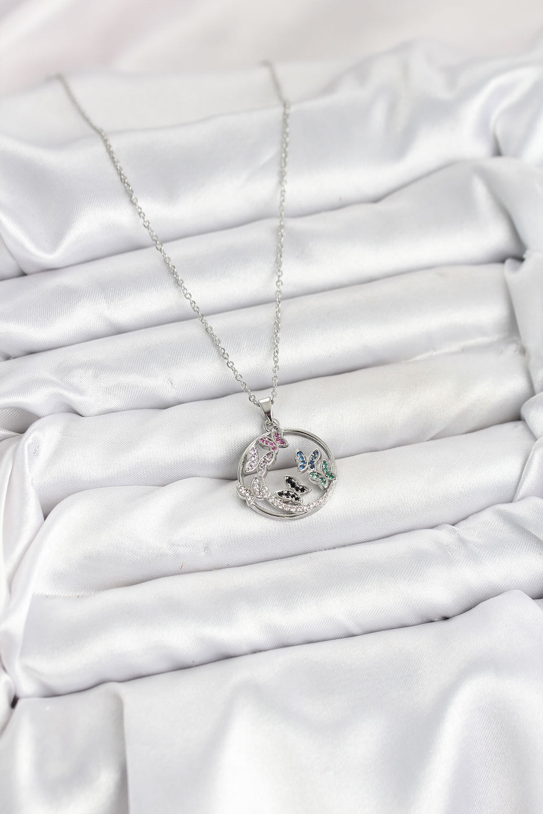 EBJ 316L Stainless Steel Chain Silver Color Zircon Stone Butterfly Women's Necklace - Venray