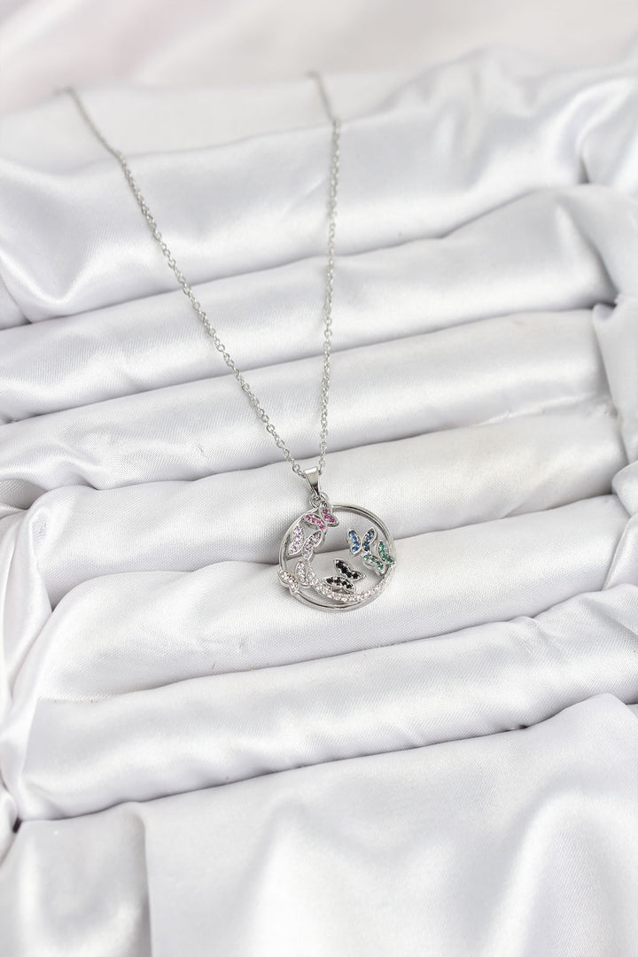 EBJ 316L Stainless Steel Chain Silver Color Zircon Stone Butterfly Women's Necklace - Venray