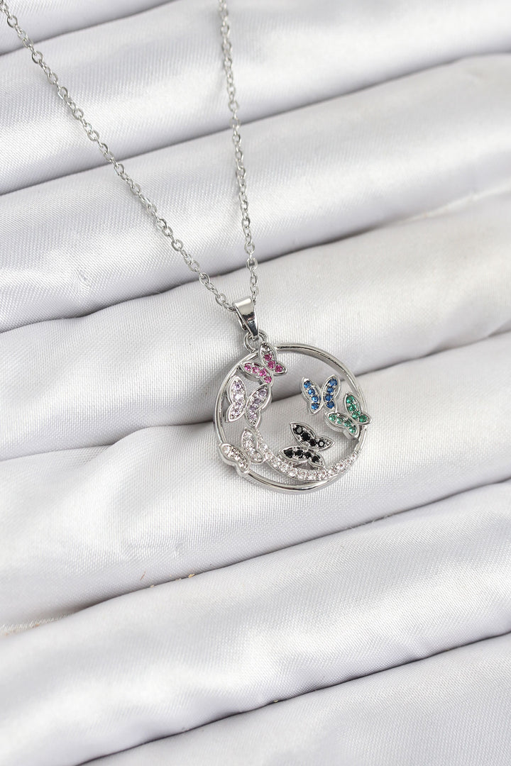 EBJ 316L Stainless Steel Chain Silver Color Zircon Stone Butterfly Women's Necklace - Venray
