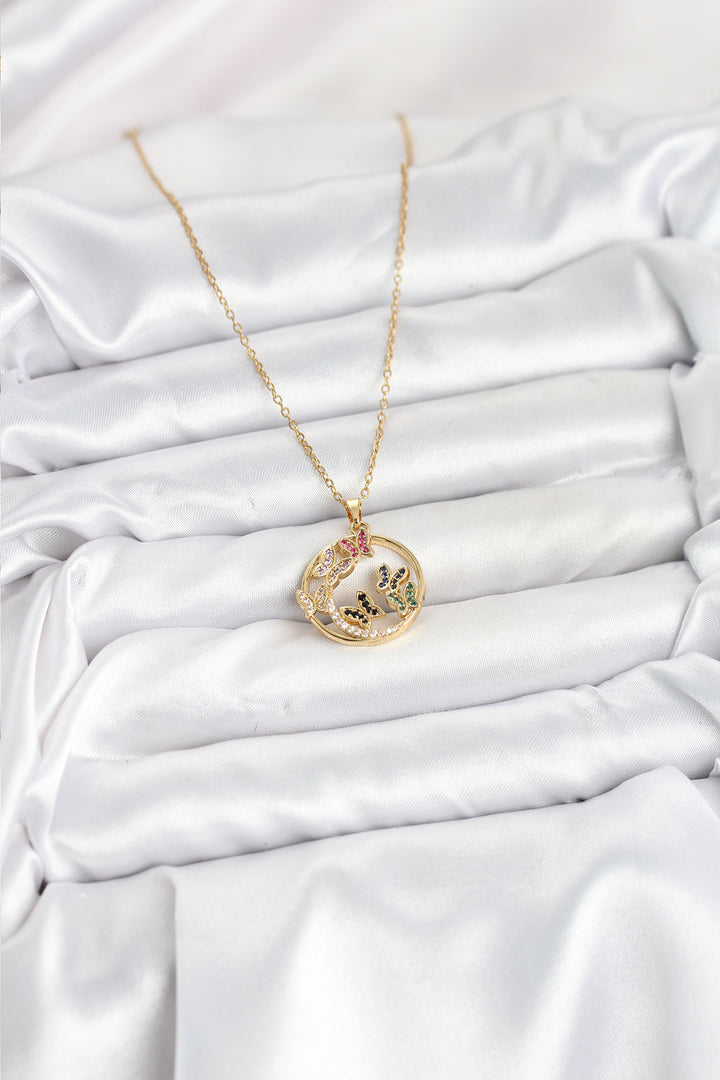 EBJ 316L Stainless Steel Chain Gold Color Butterfly Pendant Women's Necklace with Zircon Stone - Neuilly-sur-Marne