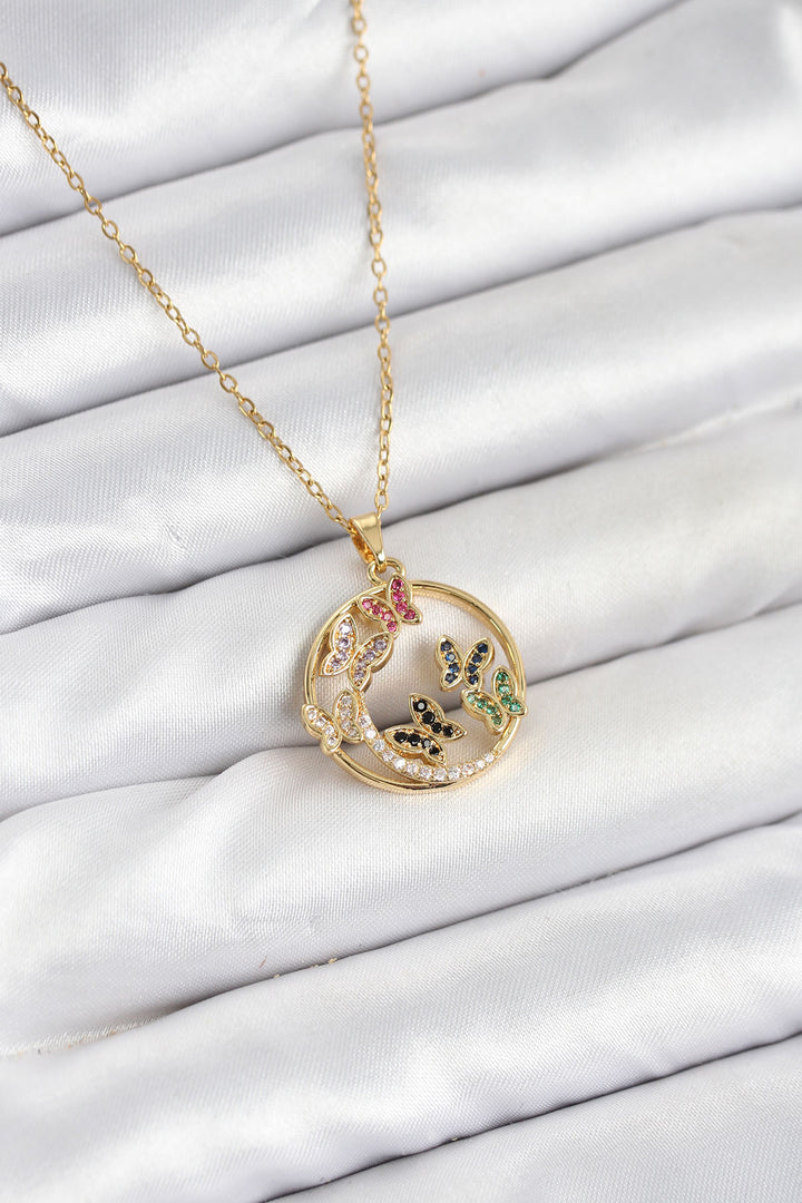 EBJ 316L Stainless Steel Chain Gold Color Butterfly Pendant Women's Necklace with Zircon Stone - Neuilly-sur-Marne