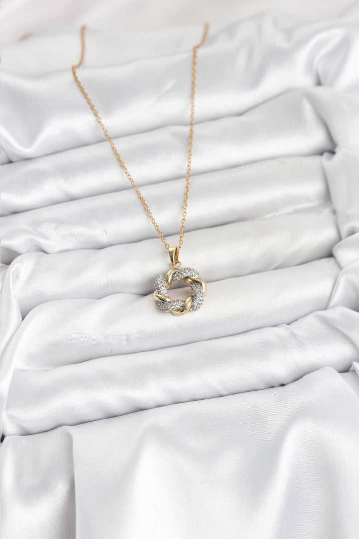 EBJ 316L Çelik Zincir Gold Renk Zirkon Taşlı Sarmal Model Kadın Kolye - Roncaglia