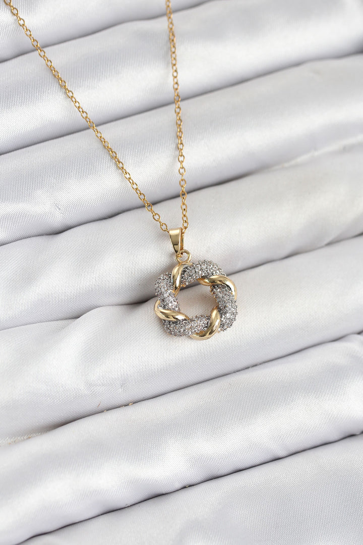 EBJ 316L Çelik Zincir Gold Renk Zirkon Taşlı Sarmal Model Kadın Kolye - Roncaglia