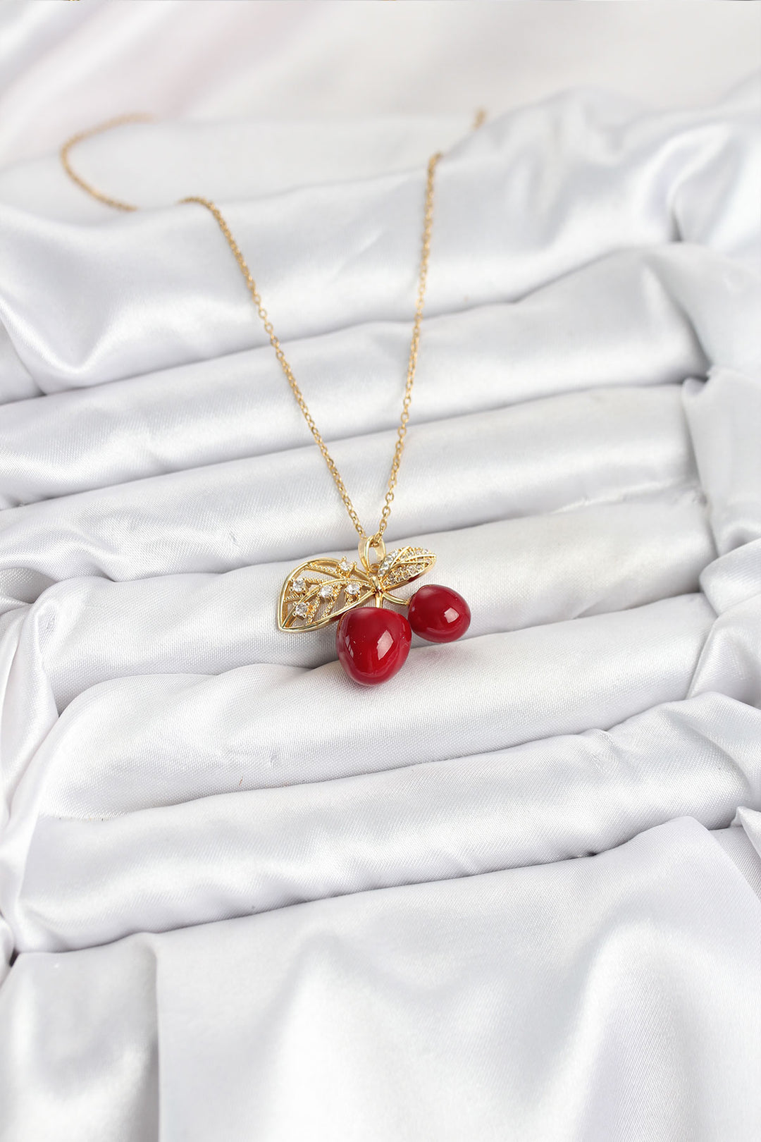 EBJ 316L Steel Chain Leaf Cherry Model Gold Color Women's Necklace - Martigues