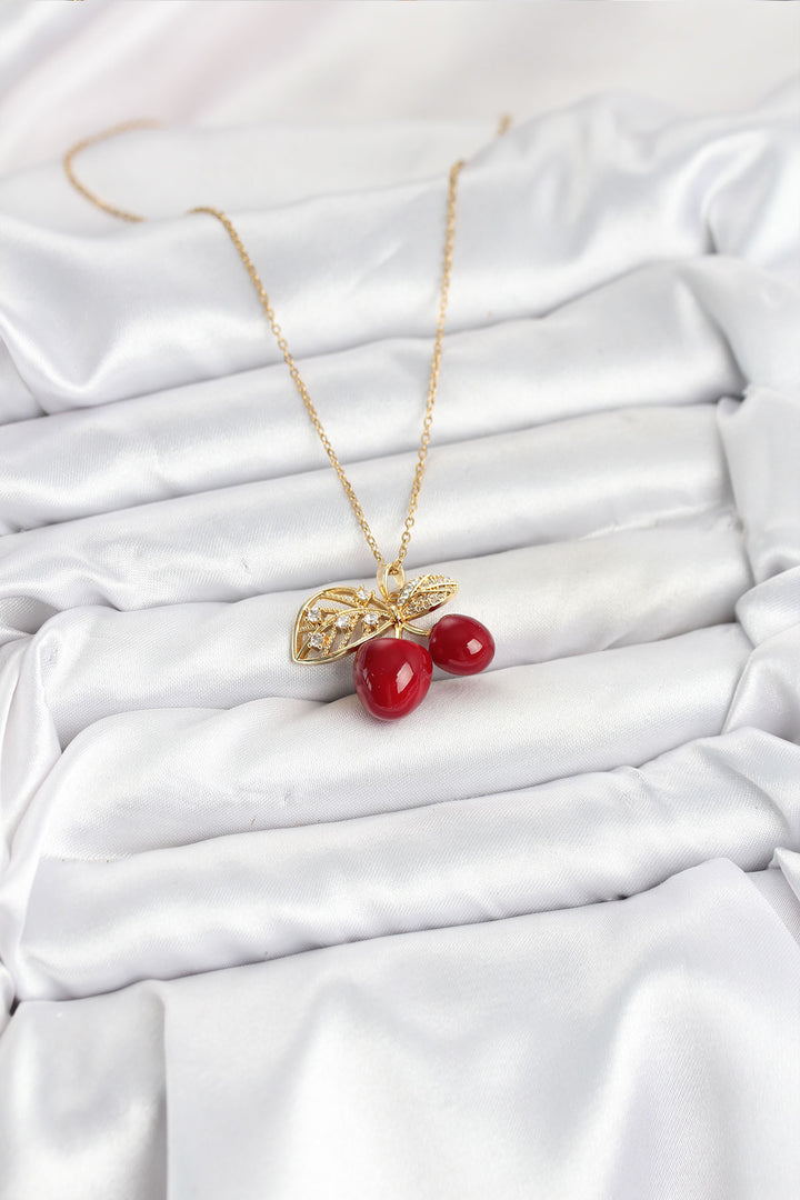 EBJ 316L Steel Chain Leaf Cherry Model Gold Color Women's Necklace - Martigues