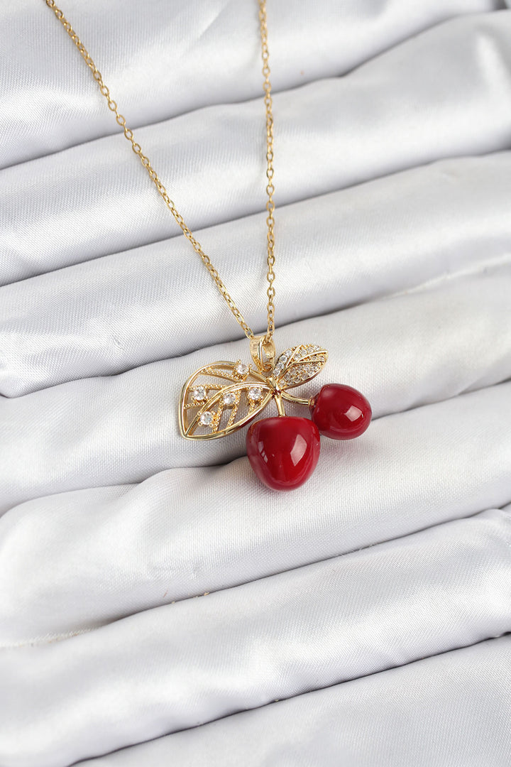 EBJ 316L Steel Chain Leaf Cherry Model Gold Color Women's Necklace - Martigues