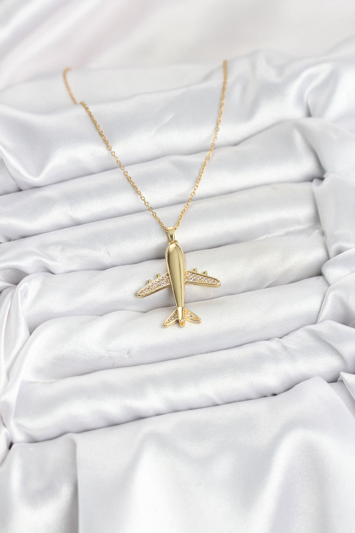EBJ 316L Steel Chain Gold Color Airplane Model Women's Necklace - Waterbury