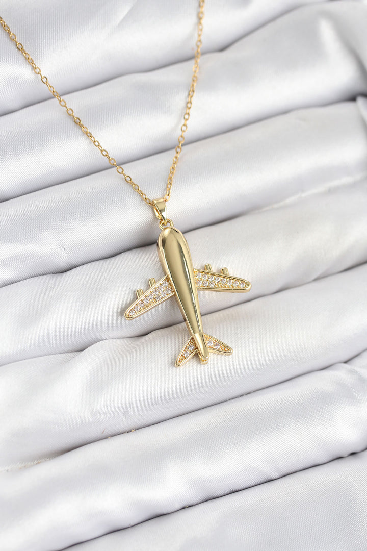 EBJ 316L Steel Chain Gold Color Airplane Model Women's Necklace - Waterbury