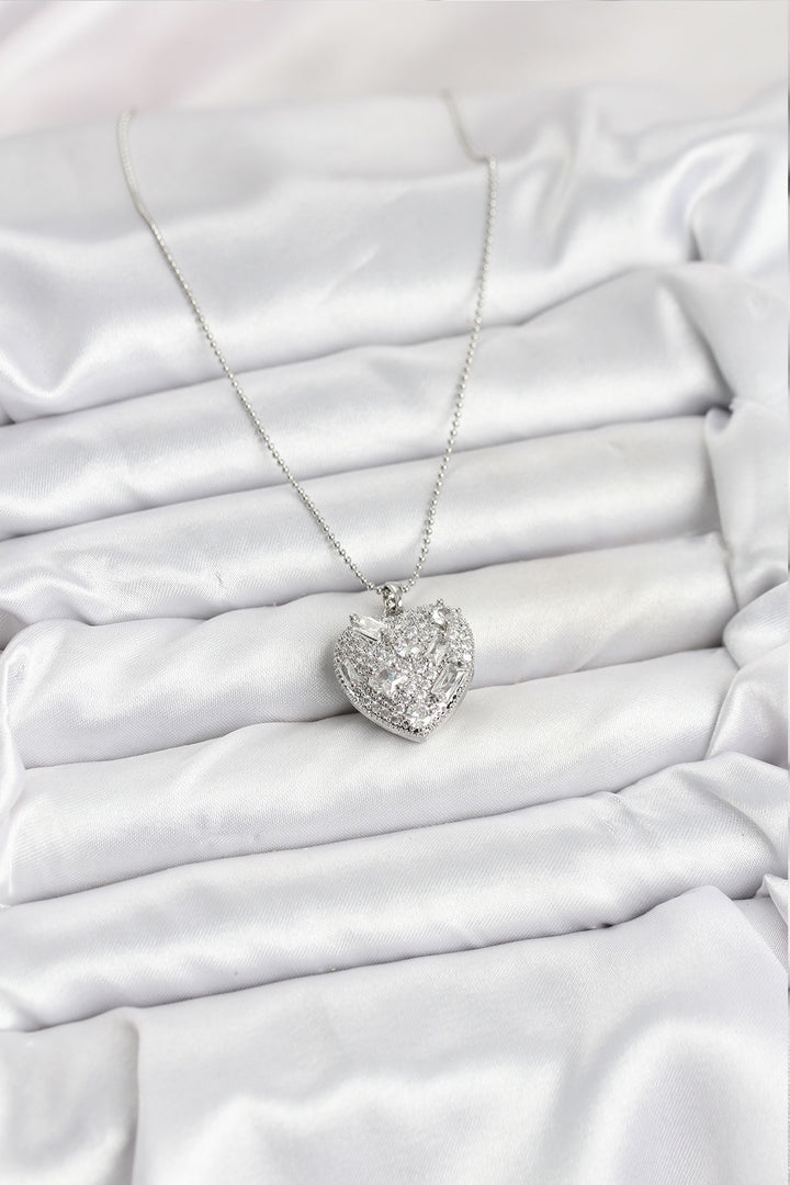 EBJ 316L Stainless Steel Chain Silver Zircon Stone Heart Women's Necklace - Swindon