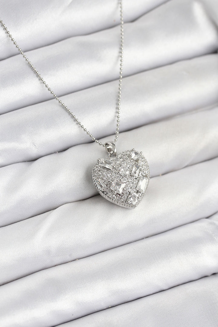 EBJ 316L Stainless Steel Chain Silver Zircon Stone Heart Women's Necklace - Swindon