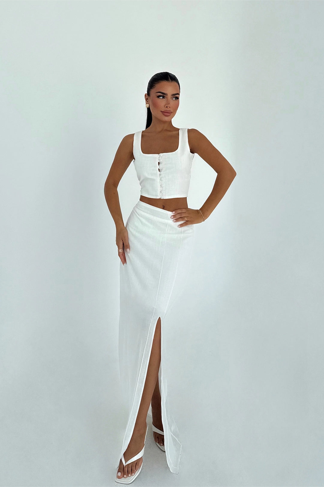 EYY Women White Slit Detail Skirt Suit - Carrollton