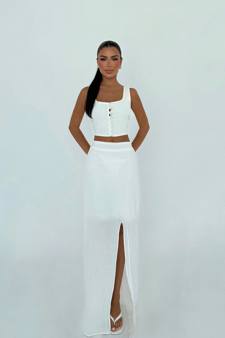 EYY Women White Slit Detail Skirt Suit - Carrollton