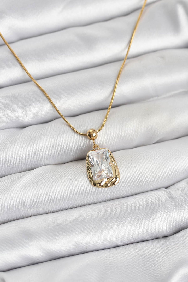 EBJ 316L Çelik Zincir Gold Renk Zirkon Taşlı Kadın Kolye - Suharekë