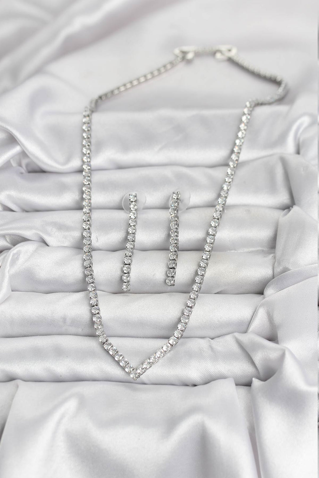 EBJ Silver Color Zircon Stone Women's Necklace Earring Set - Savona