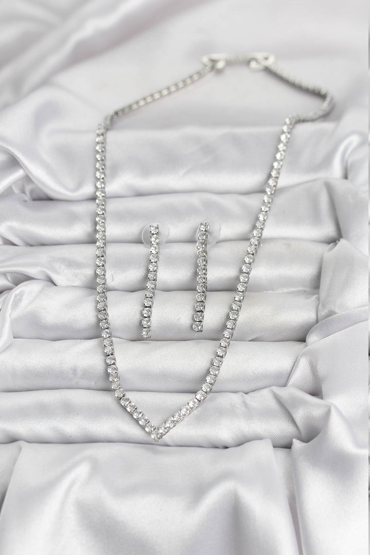 EBJ Silver Color Zircon Stone Women's Necklace Earring Set - Savona