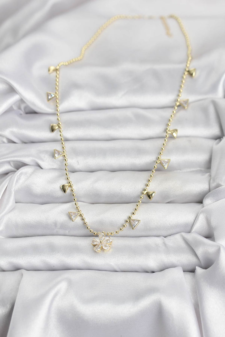 EBJ Pirinç Gold Renk Zirkon Taşlı Çiçek Model Kadın Kolye - Sutton