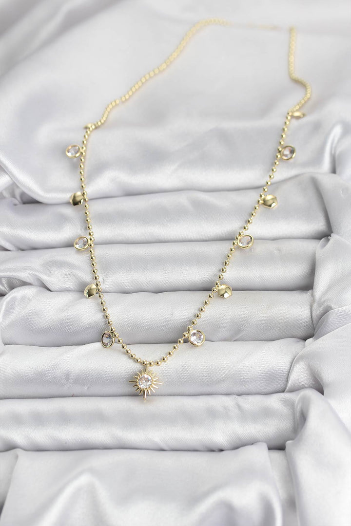 EBJ Pole Star Model Brass Gold Color Women's Necklace with Zircon Stone - Leinfelden-Echterdingen