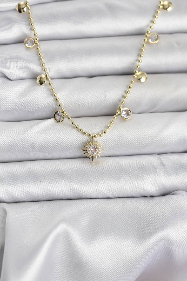 EBJ Pole Star Model Brass Gold Color Women's Necklace with Zircon Stone - Leinfelden-Echterdingen