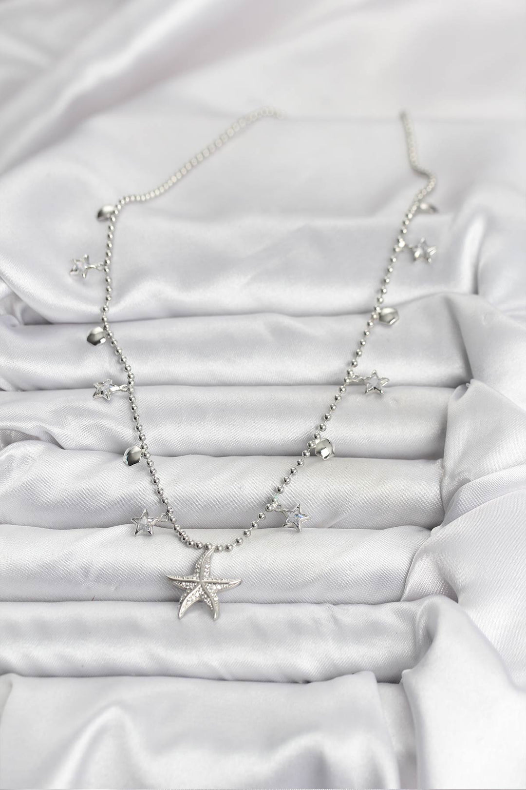 EBJ Rice Silver Color Zircon Stone Starfish Model Women's Necklace - Colton