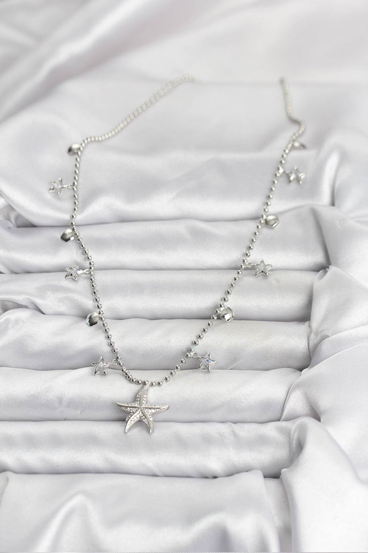 EBJ Rice Silver Color Zircon Stone Starfish Model Women's Necklace - Colton
