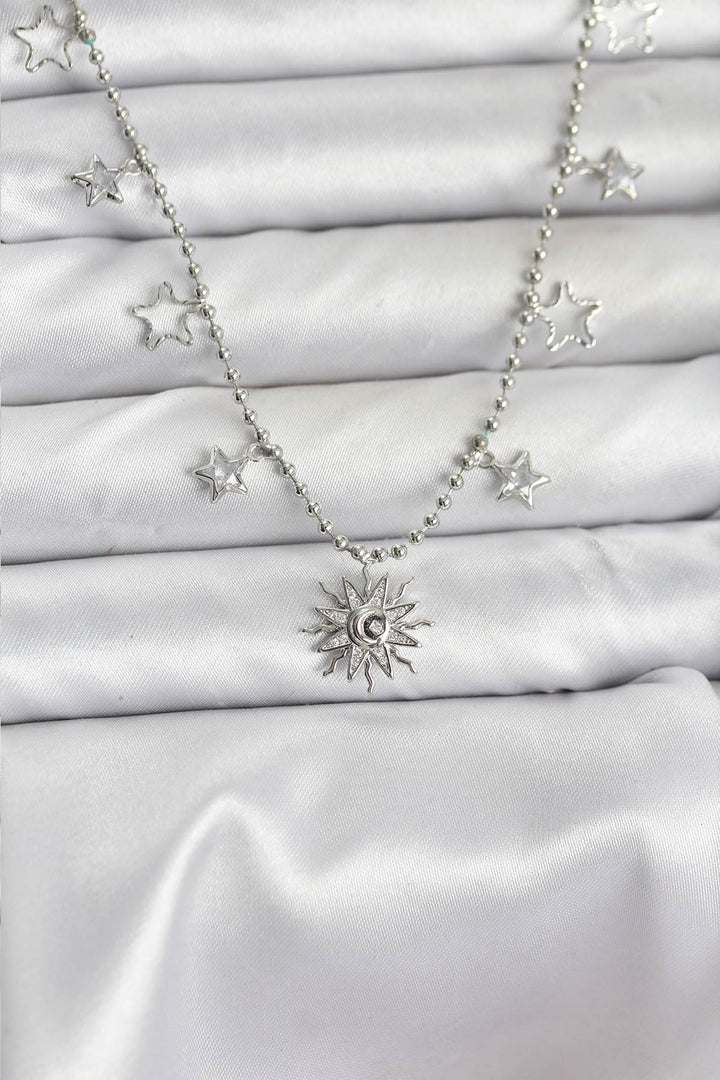 EBJ Pirinç Gümüş Renk Güneş Model Kadın Kolye - Ladispoli