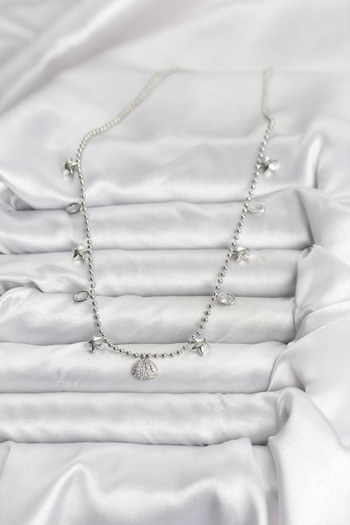 EBJ Pirinç Gümüş Renk Zirkon Taşlı Deniz Kabuğu Model Kadın Kolye - Wolfenbüttel