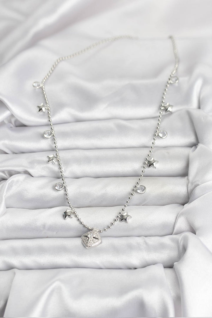 EBJ Pirinç Gümüş Renk Zirkon Taşlı Kutup Yıldızı Model Kadın Kolye - Ajaccio