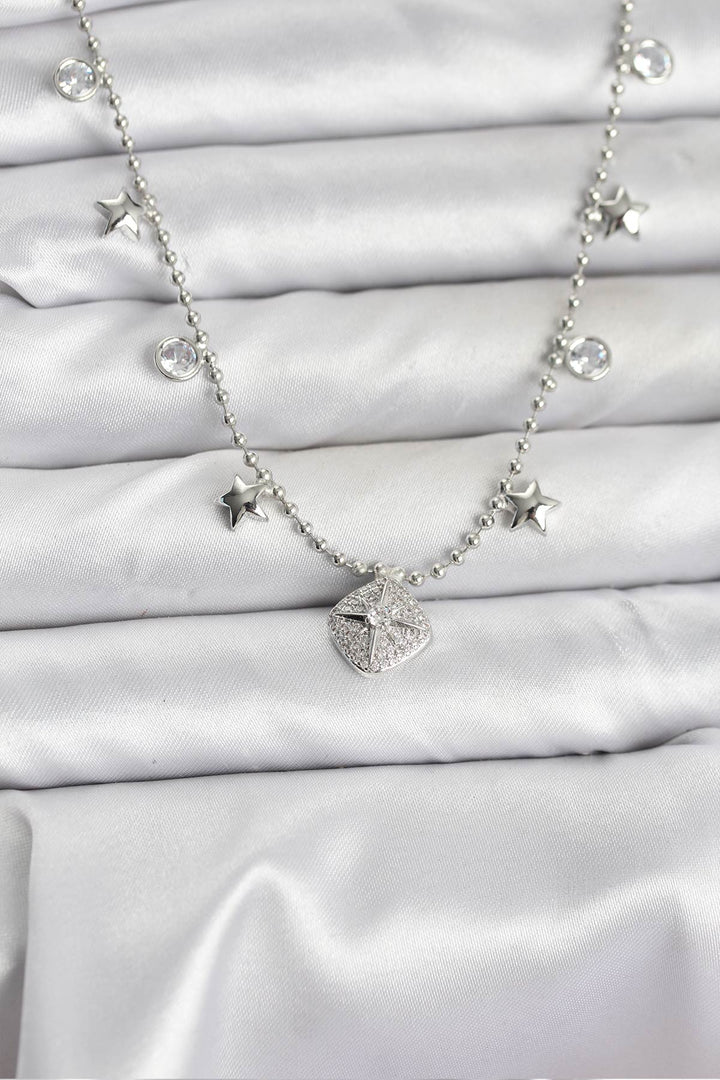 EBJ Pirinç Gümüş Renk Zirkon Taşlı Kutup Yıldızı Model Kadın Kolye - Ajaccio