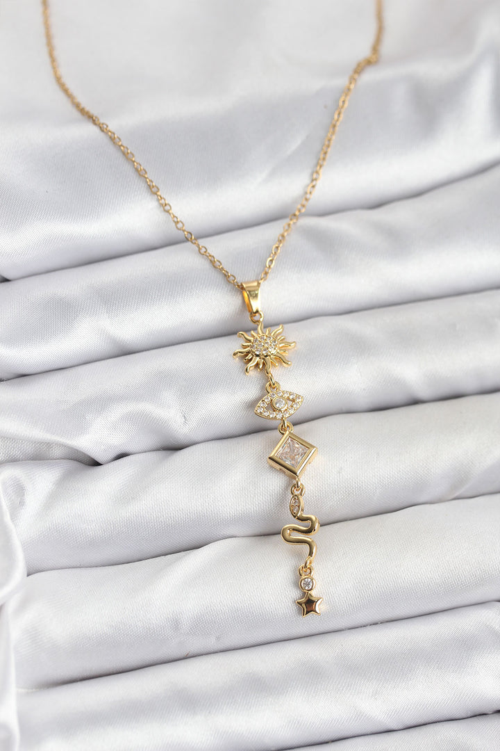 EBJ 316L Steel Chain Gold Color Sun and Energy Model Women Y Necklace - Irpin