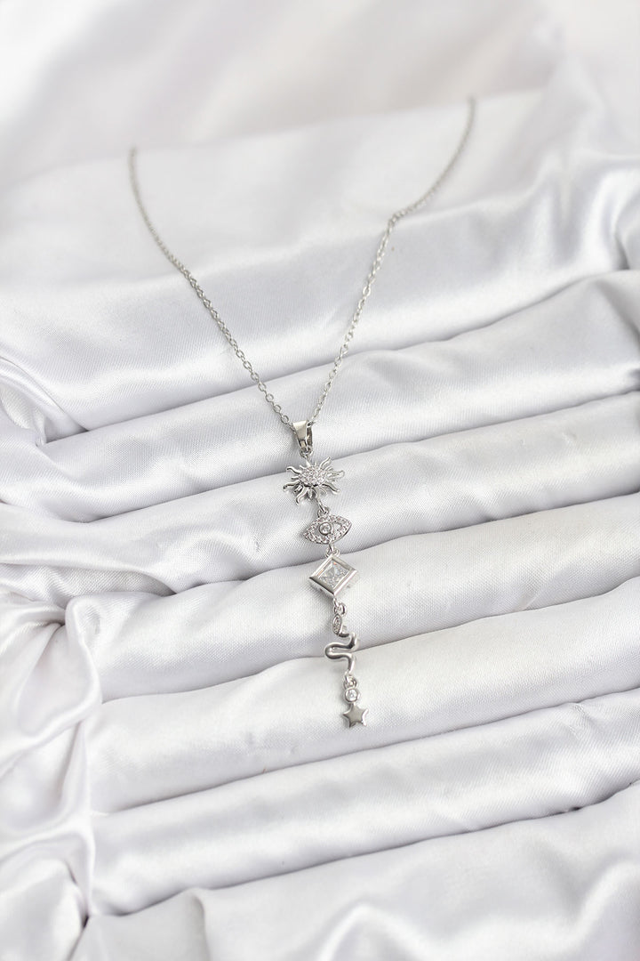 EBJ 316L Çelik Zincir Gümüş Renk Güneş ve Enerji Model Kadın Y Kolye - Saratoga Springs