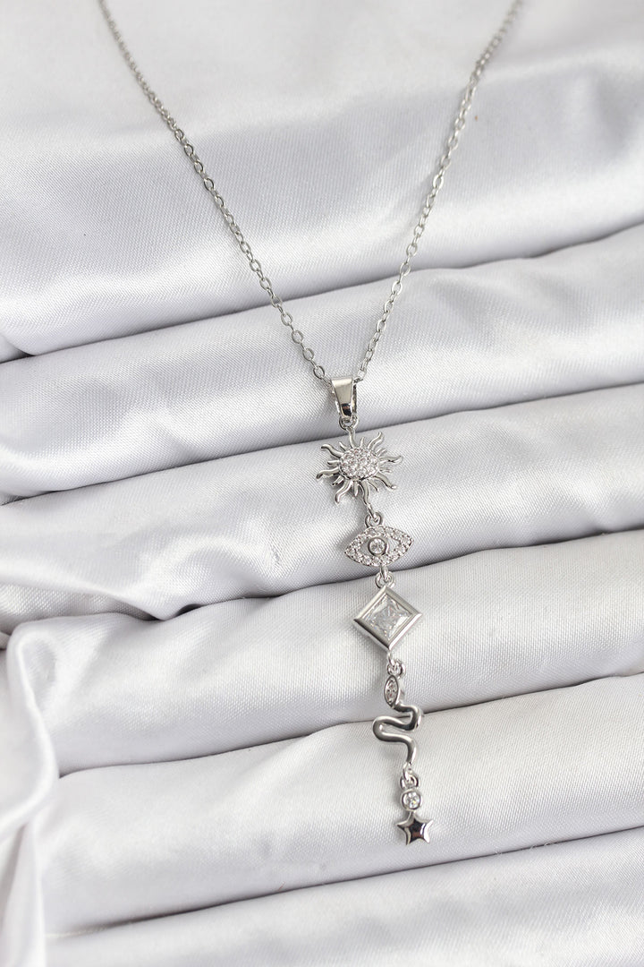 EBJ 316L Çelik Zincir Gümüş Renk Güneş ve Enerji Model Kadın Y Kolye - Saratoga Springs