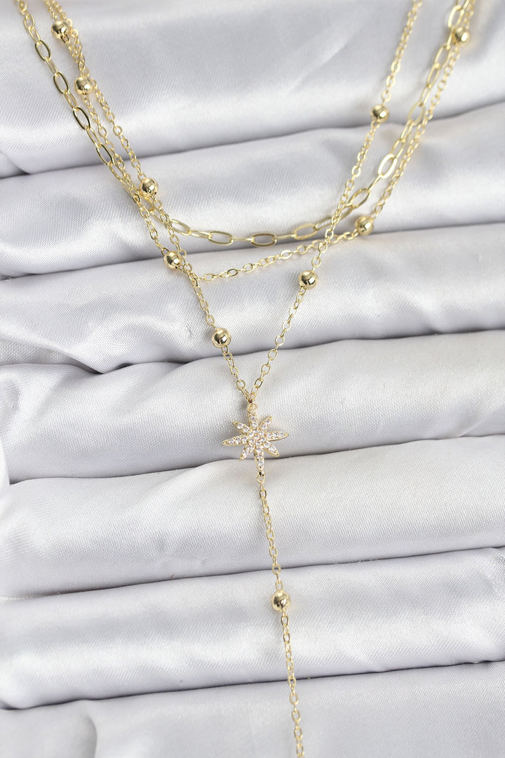 EBJ Rice Gold Color Polaris Detailed 3-Piece Set Women's Necklace - Guamúchil