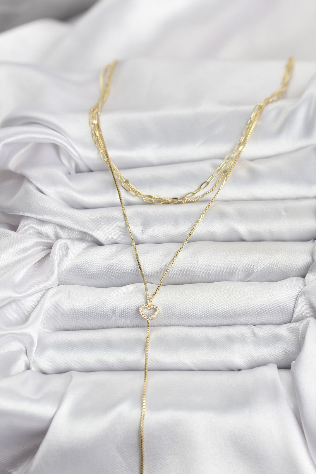 EBJ Pirinç Gold Renk Kalp Detaylı 3'lü Kombin Y Kadın Kolye - Ixtlahuaca